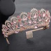 Rose Gold Pink Vintage Barock Queen King Hair Smycken Pearl Crystal Tiara och Crown With Comb Headband Bridal Rhinestone Diadem