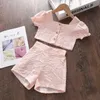 Bear Leader Baby Girls Fashion Clothing Sets Kids Girl T-Shirt och Shorts Outfits Chidlren Pleated Kläder Square Collar Kostym 210708