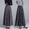 Anne Yüksek Bel Yün Ekose Etekler Sonbahar Kış Kadın Artı Boyutu Yün Maxi Kadın Moda Rahat Uzun Streetwear 210706