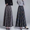 Mam hoge taille wollen plaid rokken herfst winter vrouwen plus size wol maxi vrouwelijke mode casual lange streetwear 210706