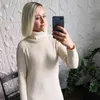 GIGOGOU Casual Loose Long Knit Women Midi Dress Autumn Winter Turtleneck Sweater Dresses Thick Warm Christmas Party Dress 211221