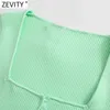 Zevity Women Vintage Square Collar Slim Short Green Knitting Sweater Kvinna Chic Sommar Tunna Cardigans Beskurna Toppar S718 210603