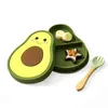 Babyveilige siliconen dineren plaat met deksel cartoon avocado waterdichte voeding kom servies antislip servies bpa gratis G1210