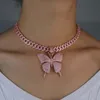 Pink Clear Crystal Butterfly Pendant Charm Miami Curb Cuban Chain Hip Hop Necklace Rapper Gift Rock For Men Women Jewelry8267420