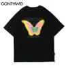 Gonthwid tees tops homens streetwear hip hop gothic graffiti cor harajuku algodão casual manga curta t-shirt masculino 210714