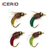 12 ICERIO 8PCS Brass Bead Head Fast Sinking Nymph Scud Bug Worm Flies Trout Fly Fishing Lure Bait C02224486598