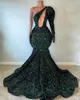 Glitter Mörkgrön Sequins Mermaid Prom Party Dresses Sexig Keyhole Neck One Shoulder Plus Size Evening Andra receptionen Evening Gowns