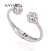 Kaymen Double Rhinestones Balls Cuff Nail Bangle for Women Golden or Silver Plated Crystal Bangle Fashion Bracelet 2 Colors Q0717