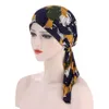 Vorgebundene Frauen Muslim Hijab Strech Krebs Chemo Blumendruck Hut Turban Kappe Abdeckung Haarausfall Kopftuch Wrap Kopfbedeckung Bandana Neu