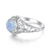 Luxuriöse milchig weiße Silber-925-Sets für Frauen, runder Opal-Ring, Ohrringe, Halskette, Blumen-Design, Hochzeitsschmuck-Set