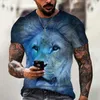 T-shirts pour hommes T-shirt à manches courtes col rond, été décontracté, surdimensionné, à la mode, style Harajuku, imprimé lion 3D
