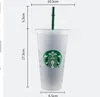 Free DHL Shipping Starbucks 24OZ/710ml Plastic Tumbler Reusable Clear Drinking Flat Bottom Cup Pillar Shape Lid Straw Mug Bardian 50pcs 496