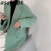 Asapgot 8 Color Fall Korea Chic Luźne Blazery Płaszcz Z Długim Rękawem Solidne Vintage Podwójne Breasted Corduroy Garnitury Kurtka 210610