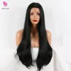 Synthetische Lace-Front-Perücke, 66 cm lang, braun, rosa, lila, grün, gewelltes synthetisches Haar, hitzebeständig, weich, mit natürlichem Haaransatz für Frauen