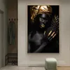 African Golden Beauty Girls Canvas Painting Black Girls Make Up Posters and Prints Wall Art Picture for Living Room Decoration