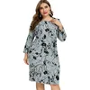 Autumn Womens Plus Size Vintage Print Dress Mode Damen Elegante Clubkleider 210306