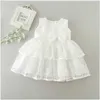 infant toddler baby lace baptism dress children girls white layered with bows 0-24M birthday vestido for kids 210529