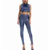 Women Shiny Metallic Holographic Leggings Sexy High Waist Elastic PU Leather Skinny Pants Ankle Long Gothic 211215