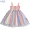 夏の女の子のドレスメッシュパーティースリングふわふわの妖精の甘い王女のドレス幼児2-6Y 210611