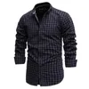 2021 Весна Новый 100% хлопчатобумажная клетчатая рубашка мужчины Slim Fit Mens платье рубашки бренда с длинным рукавом черная рубашка высококачественные рубашки для мужчин P0812