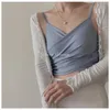 WOMENGAGA spring summer tops fashion thin comfortable solid color silk short V-neck tank top korean vest XJR3 210603