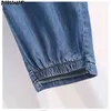 Dimanaf Artı Boyutu Kadın Kot Pantolon Yüksek Bel Denim Harem Kadın Elastik İpli Cepler Mavi Pantolon Büyük Boy S-5XL 210715