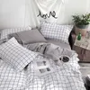 Solstice Home Textile Black Lattice Duvet Cover Pillowcase Bed Sheet Simple Boy Girls Bedding Sets Single Twin Double Cover Beds 211007