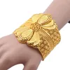 Luxury Indian Big Wide Bangle 24k Gold Color Flower Bangles For Women African Dubai Arab Wedding Jewelry Gifts