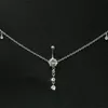 Kvinnor sexig rhinestone dangle belly knapp kedja navel piercing ring kropp smycken midja kedja knapp punktering smycken