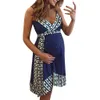 Sommar moderskap klänningar kvinnor gravid maternitet omvårdnad stripe backless blommig v-hals klänning graviditet amning topps q0713