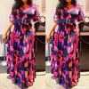 MD 2021 Summer Autumn Women's Dress African Print Boho Long Dresses Elegant Short Sleeve Chiffon Robe Party Gowns Lady Outfits X0521