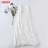 Tangada Women Embroidery Romantic White Lace Halter Dress Females Beach Long Dresses Vestidos 6H22 210609