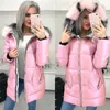 FORERUN Big Fell Kapuze Jacke Frauen Lange Winter Mantel Weibliche Glänzend Casual Baumwolle Gefütterte Parka Manteau Longue Femme Hiver 211013