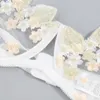Sutiãs conjuntos bordados roupa interior g-string lingerie feminina sleepwear liga cinto feminino pijama bandagem sissy sutiã de renda aberta wit283p