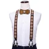 Hi-tie adulto s suspender e laço Pins para couro 6 clipes cintas vintage moda azul ponto elástico suspensórios homens