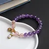 Gemstone Beads Strands 8MM Natural Amethyst Crystal Ocean Heart Charm Pendant Bracelets for Girlfriend