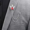 Szpilki, Broszki Oblubienica Rhinestone Łańcuch Lapel Pin Badge Crystal Tassel Broszka Karusty Biżuteria Luksusowe Mężczyźni Akcesoria