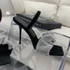 2021 Stiletto 7cm 10cm Högklackat Diamant Square Head Sandal Fashion Diamond Hollow Klänning Skor Heel Shoes Sandaler Nytt europeiskt mode