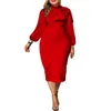 Plus Size Dresses Women Dress Autumn Elegant Bow Evening Birthday Party Red Long Sleeve Midi Wedding Prom