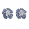 Boucles d'oreilles en pierres bleues et noires, en cuivre, fleur romantique, fête, zircone cubique, bijoux classiques pour femmes