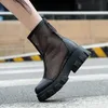 Zomer enkellaarsjes vrouwen dames hak knie lengte laarzen vrouw schoenen merk vrouwelijke ronde neus rits laarzen lasdies mode comfort y0914