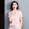 Summer Korean Fashion Satin Women Shirts Turn-Down Collar Office Lady Button Up Bluzka Plus Rozmiar XXXL Pink Damskie Topy 210531