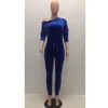 Kvinnors Jumpsuits Rompers Fashion Jumpsuit Blue Gold Velvet Sexig Diagonal Shoulder Collar Piece Suit High Quality Casual Long Sleeve
