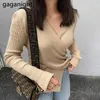 Eleganckie kobiety dzianiny Sweter Wiosna Jesień Slim Criss Cross Pullover Chic Kroean Moda Swetry Outwear Pull Femme 210601