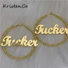 Pendientes con nombre de KristenCo, pendientes de aro con nombre personalizado, letras grandes, pendientes con nombre personalizado, regalo para mujer 2109242218