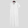 Saudi Style Zipper Jubba Thobe INCERUN Men Solid Color Robes Man Vintage Short Sleeve O Neck Muslim Arabic Islamic Clothes S-5XL228b