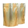 100 pz Oro Opaco Foglio di Alluminio Chiusura Zip Stand Up Bag Chicchi di Caffè Macinato Cibo Caramelle Tè Doypack Presa di Calore Sacchetti di Tenuta con cerniera