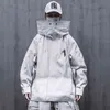 Printemps Japonais Streetwear Techwear Col Roulé À Capuche Zip Up Veste Manteau Pour Hommes 211217