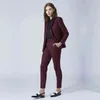 ブルゴーニュレディースパンツスーツ女性ビジネススーツブレザージャケット+パンツ正式事務統合スタイル女性ズボンパンツスーツ211116