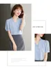 Tjej trendskjorta Ruffle Short Sleeve V-Neck Kvinnors Blus Kontorskjorta Sommar Chiffonskjorta Fashion Casual Lady Tops